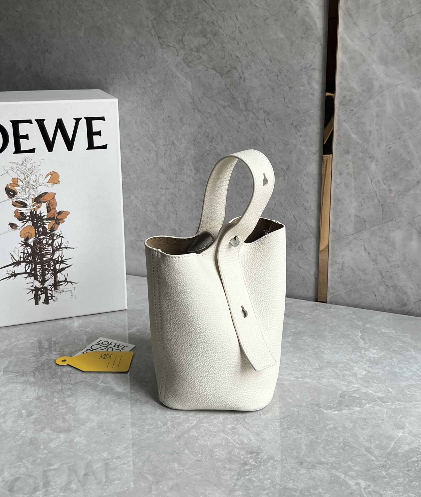 Loewe Mini Pebble Bucket Bag in Soft Grained Calfskin White